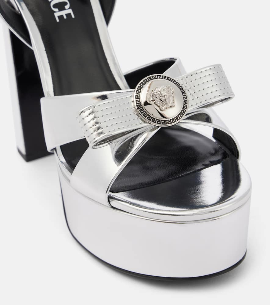 Versace 140mm Gianni Ribbon Sandals In Silver Palladium