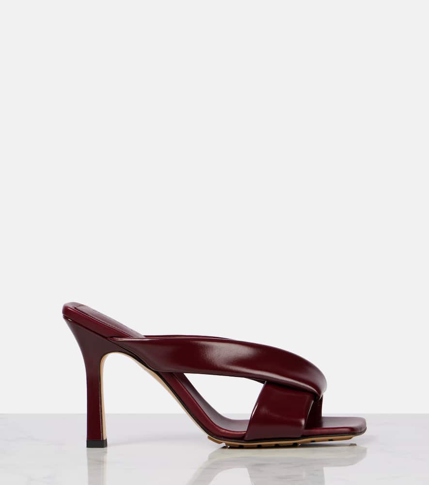 Bottega Veneta Leather Cross Strap Square Toe Mules In Burgundy