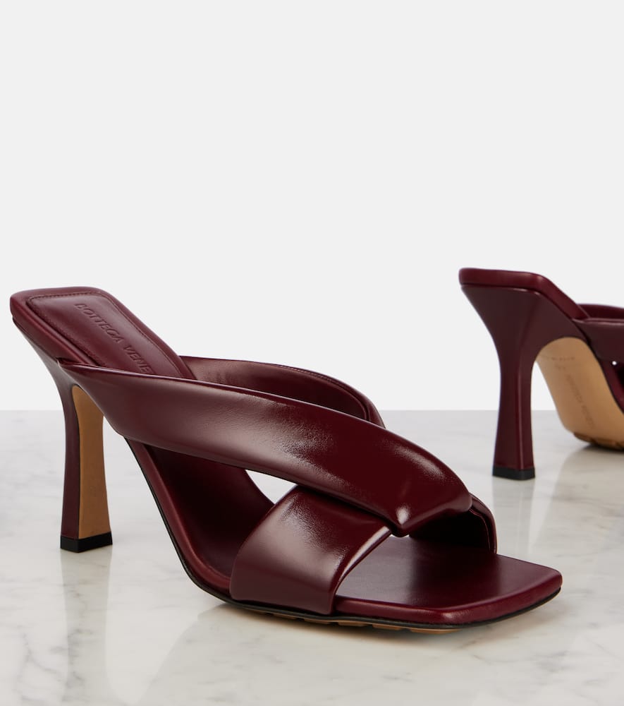 Bottega Veneta Leather Cross Strap Square Toe Mules In Burgundy