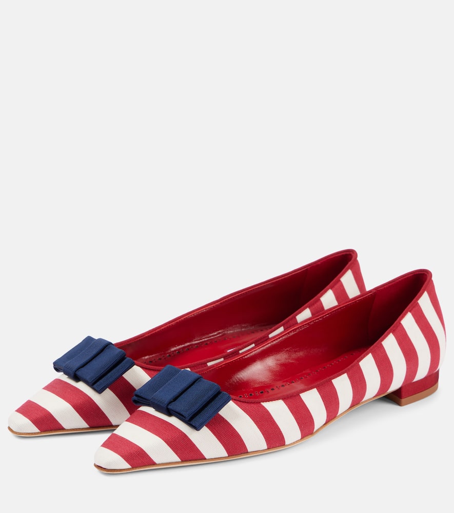 Manolo Blahnik Reador Bow-detail Striped Ballet Flats In Red