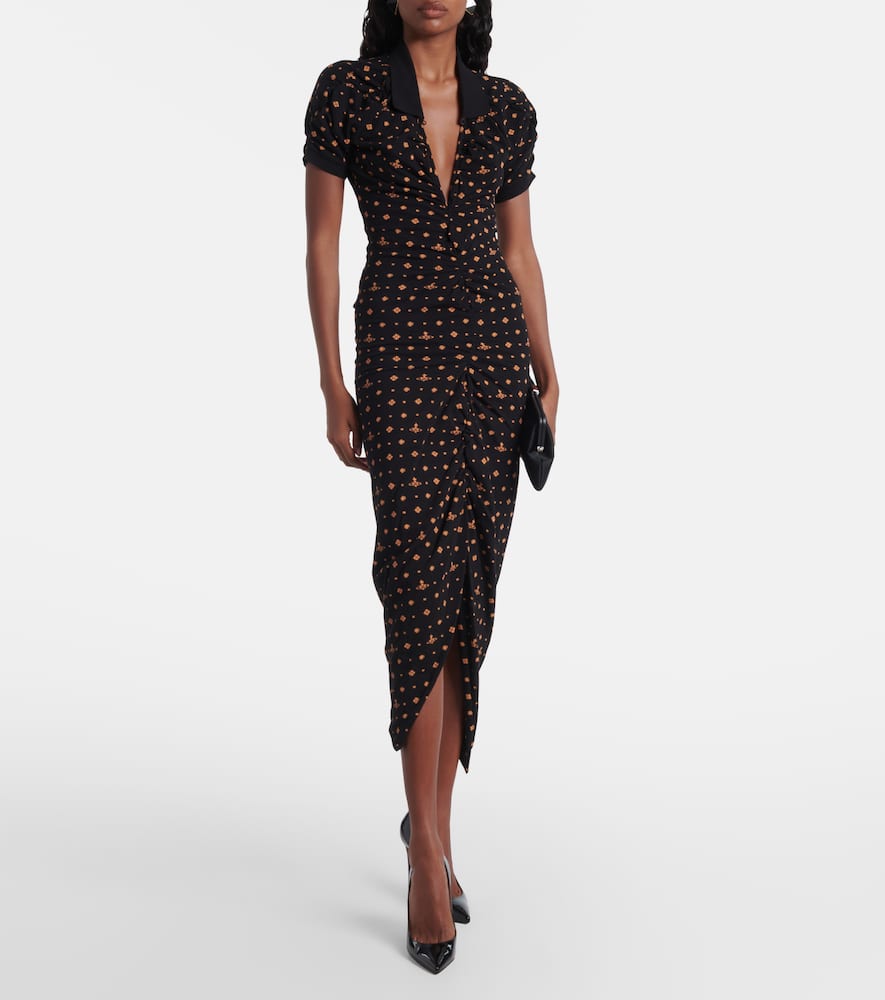 Vivienne Westwood Pulling Draped Cotton Midi Dress In Black