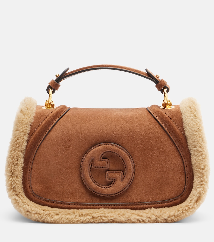 Gucci Donna Borsa Blondie In Suede Con Shearling Marrone Unica- Mytheresa