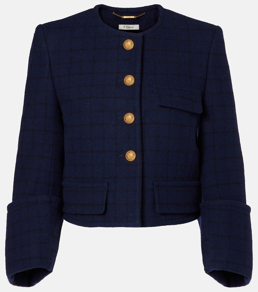 Chloé Chloe Printed Wool Blend Body Blazer In Blue