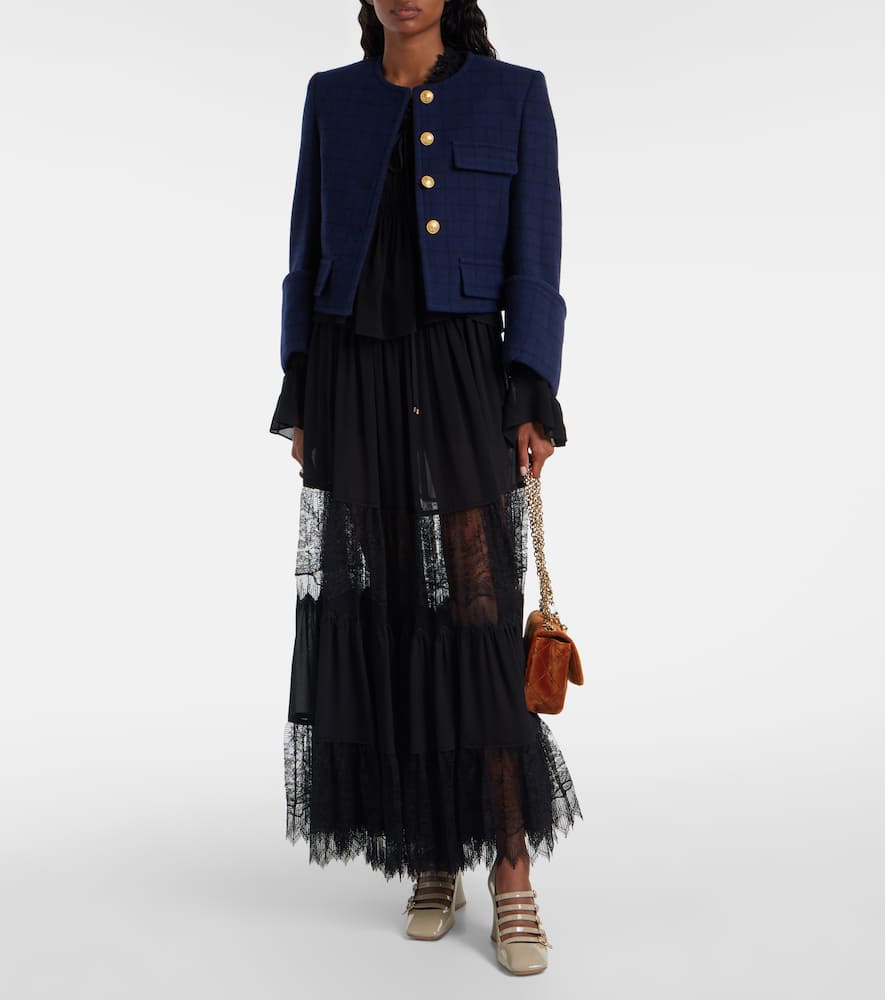 Chloé Chloe Printed Wool Blend Body Blazer In Blue