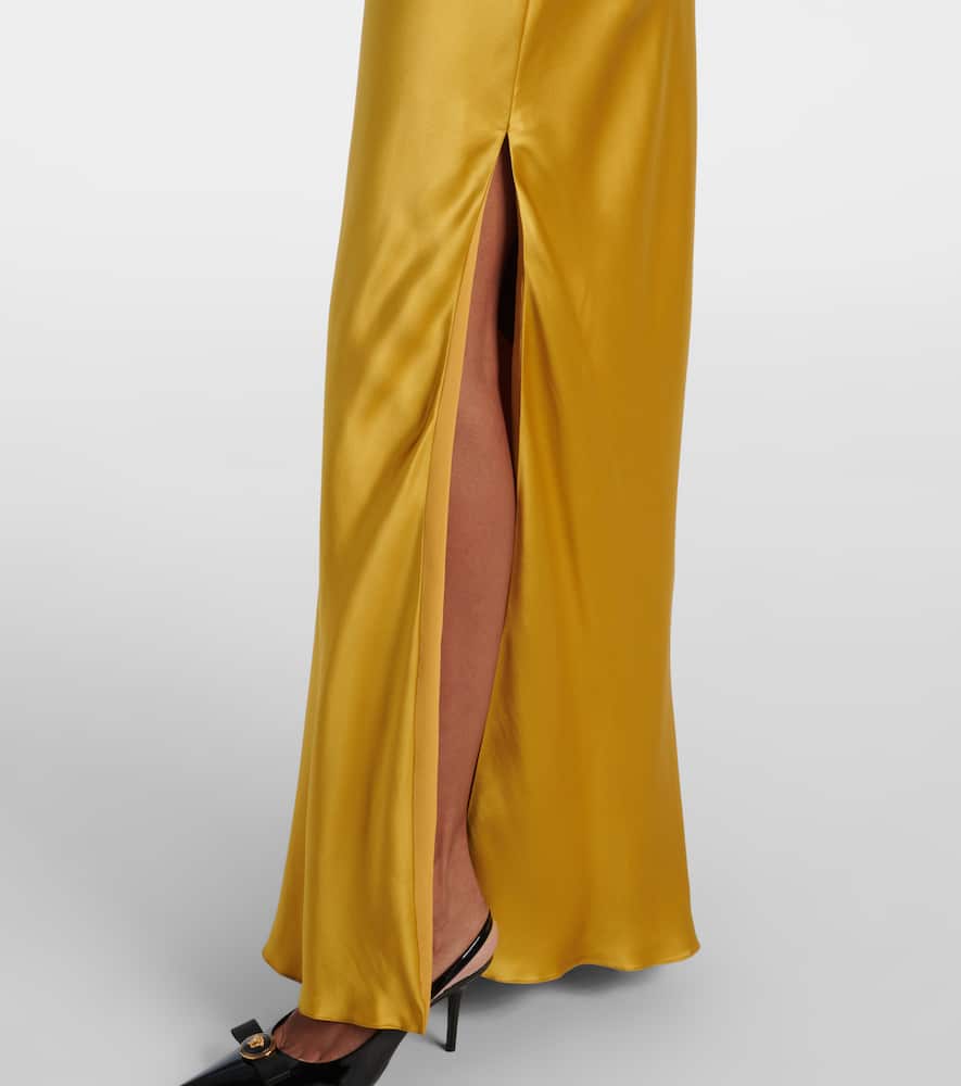 Versace Safety Pin Embellished Silk Satin Gown In Yellow