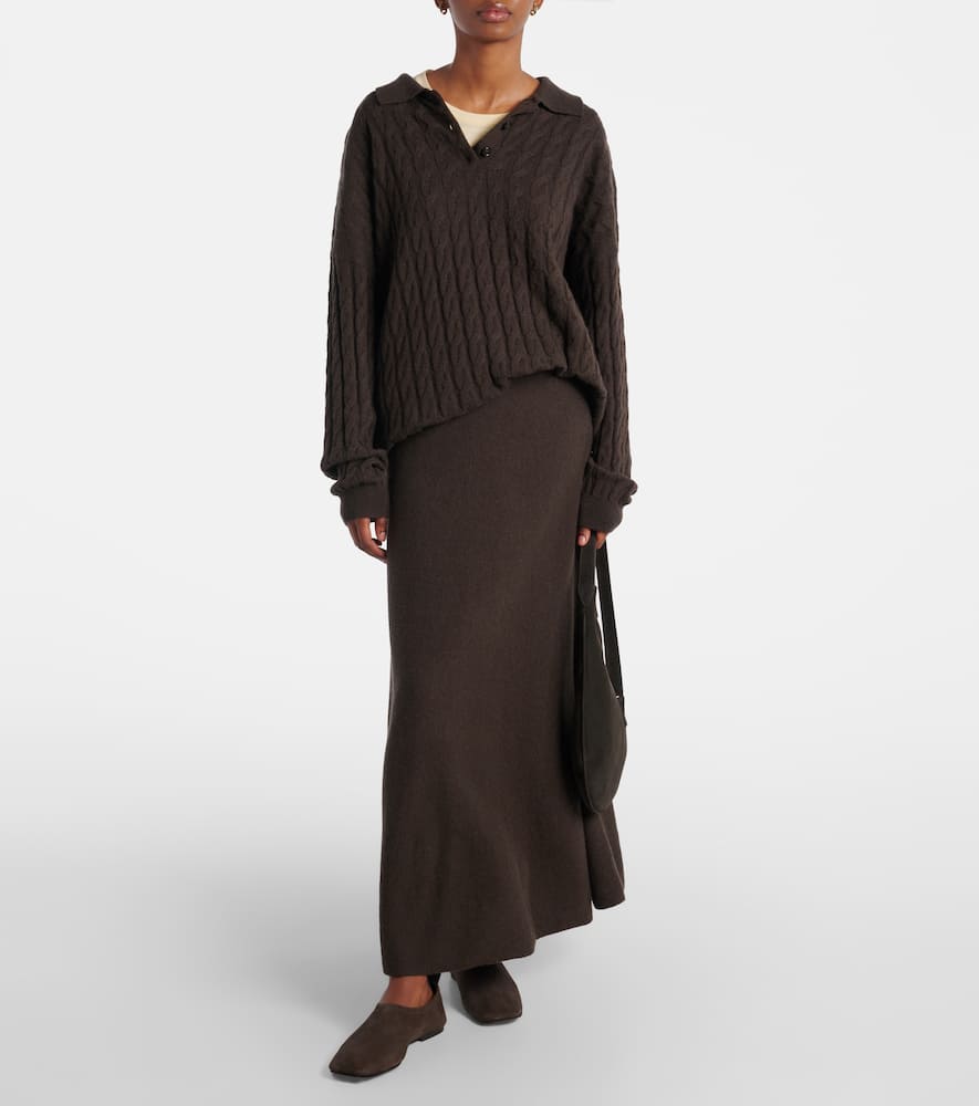 Lisa Yang Cable-knit Cashmere Polo Sweater In Brown