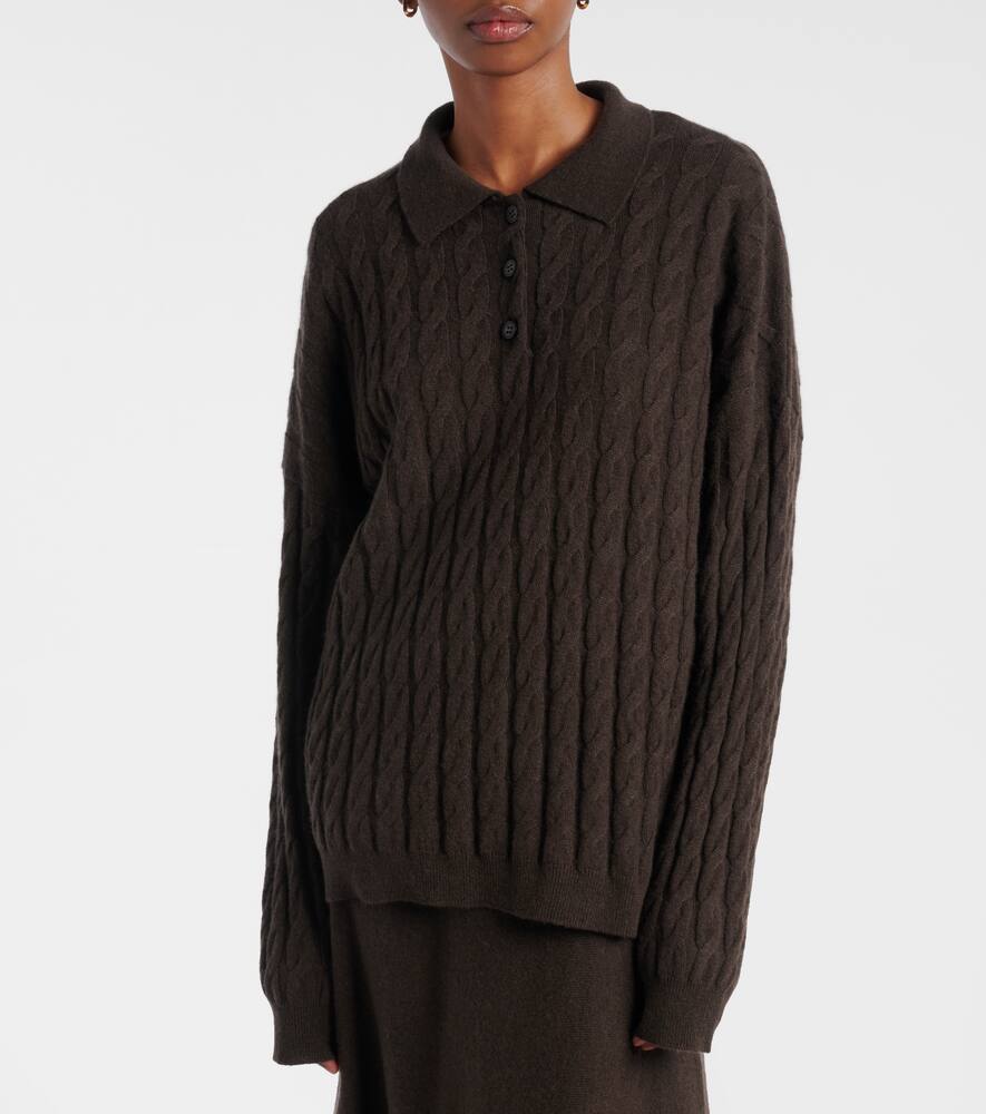 Lisa Yang Cable-knit Cashmere Polo Sweater In Brown