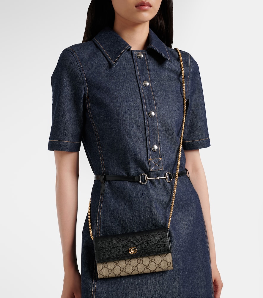 Gucci Gg Marmont Leather-trimmed Wallet On Chain In Black