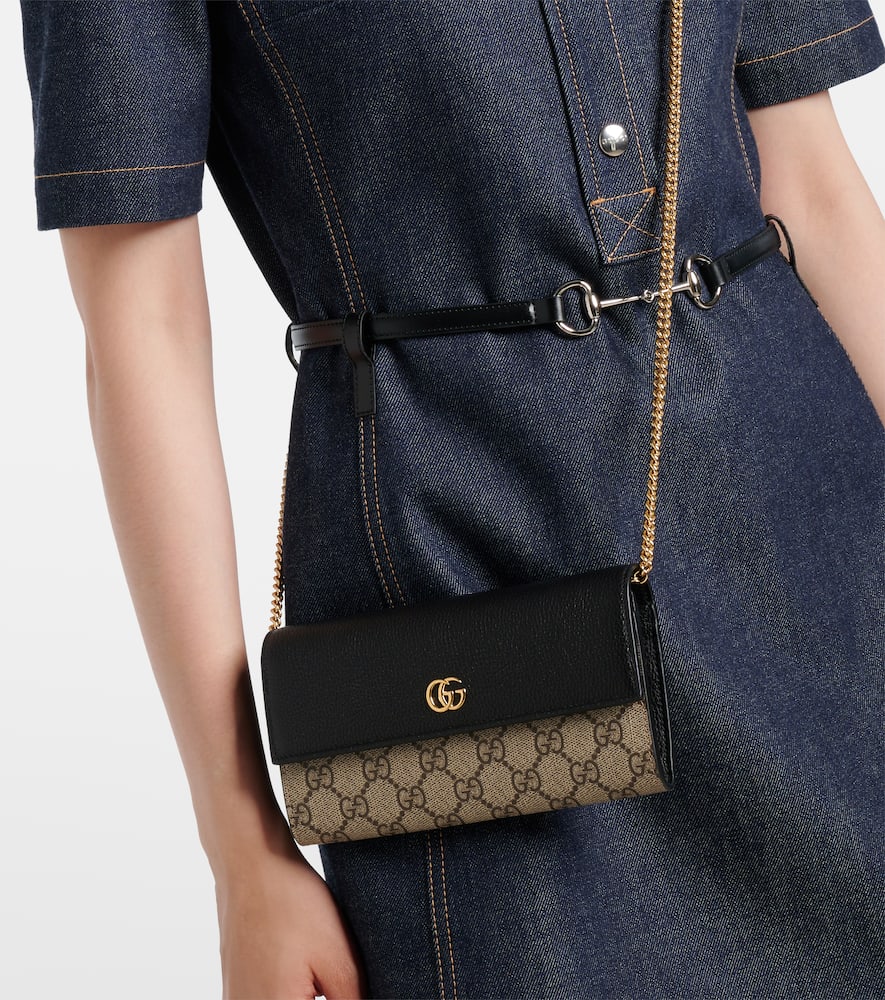 Gucci Gg Marmont Leather-trimmed Wallet On Chain In Black