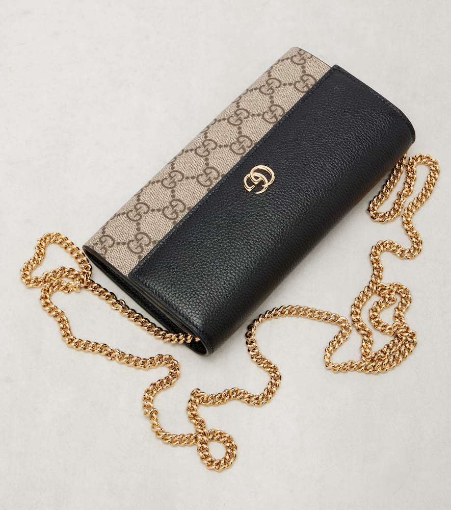 Gucci Gg Marmont Leather-trimmed Wallet On Chain In Black