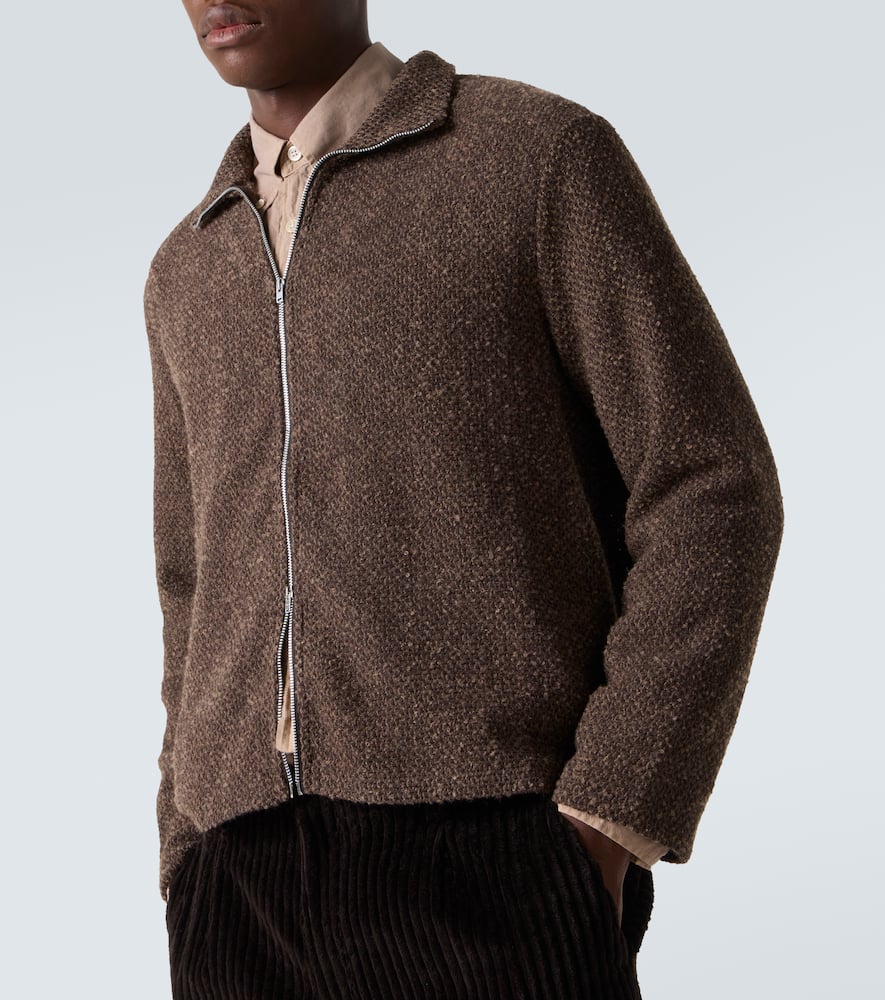 Our Legacy Textured Fabric Long Sleeve High Collar Cardigan In Brown