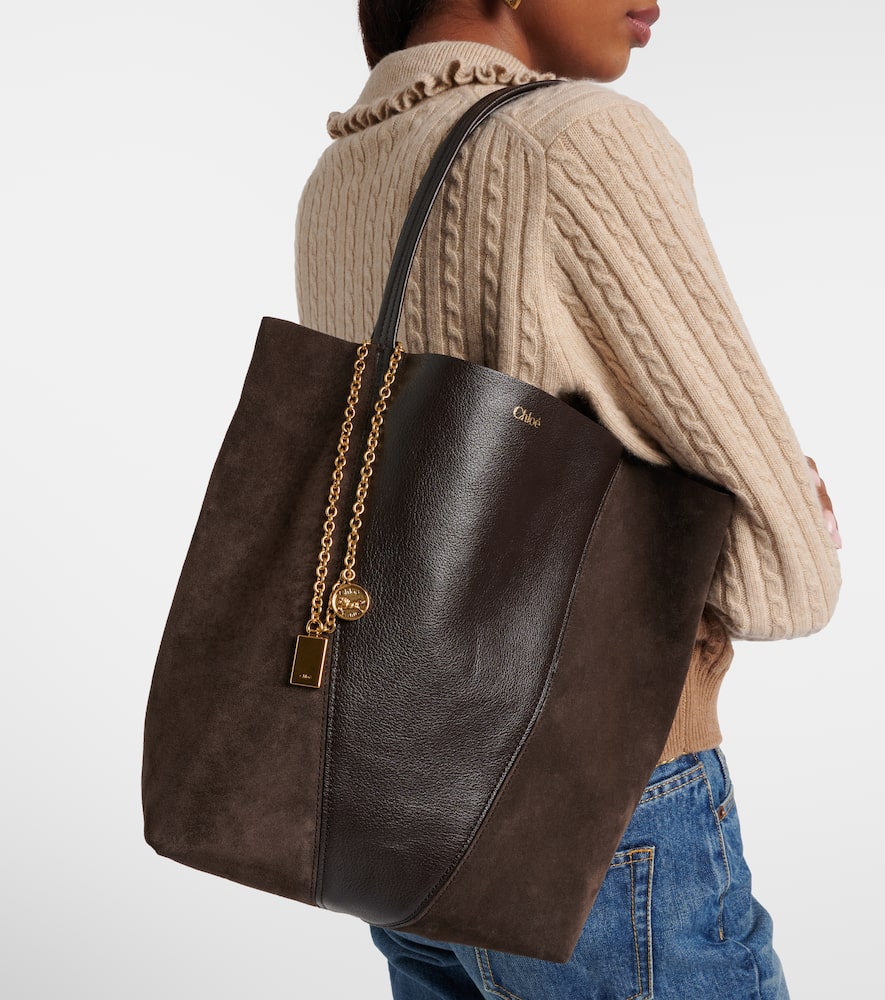 Chloé Spin Leather And Suede Tote Bag In Brown
