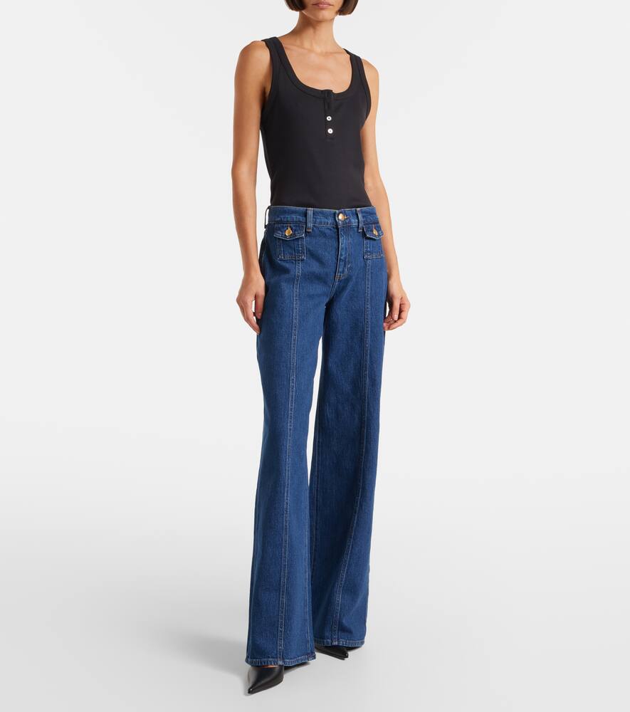 7 For All Mankind High Rise Lotta Flared Leg Jeans In Artifact In Blue