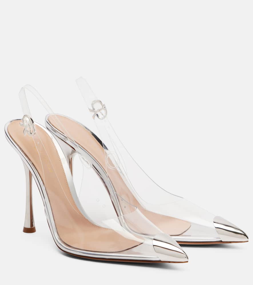 Gianvito Rossi Plexi Metal Cap-toe Slingback Pumps In Silver