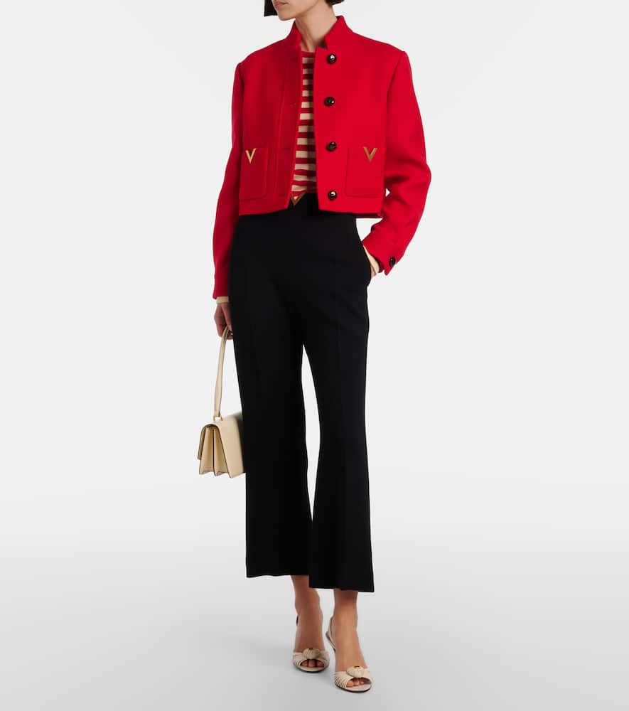 Valentino Vlogo Virgin Wool Crêpe Straight Pants In Black
