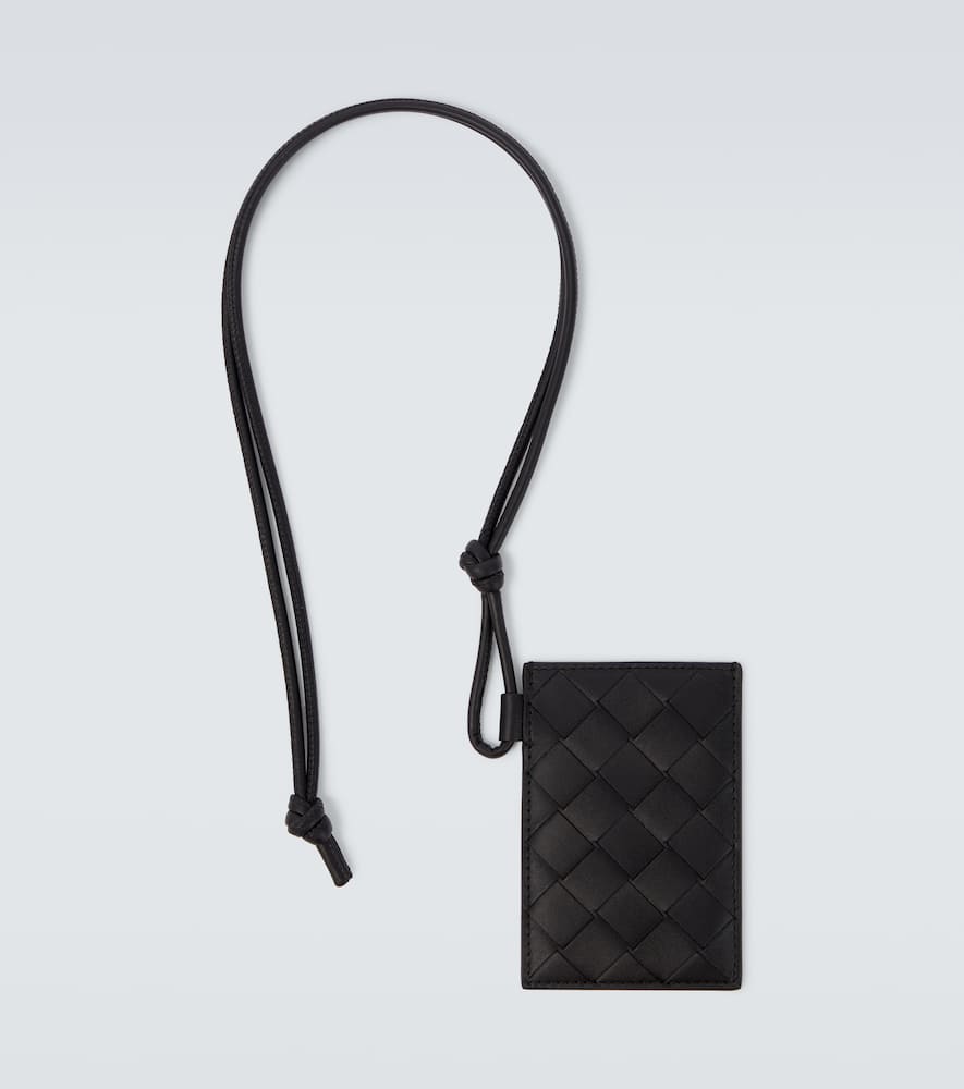 Bottega Veneta Intrecciato Leather Luggage Tag In Black