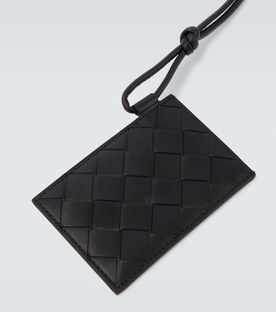 Bottega Veneta Intrecciato Leather Luggage Tag In Black