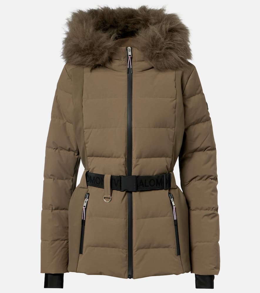 Yves Salomon Doudoune 64cm Belted Down Jacket In Brown