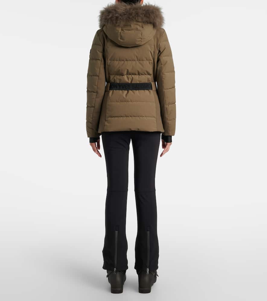 Yves Salomon Doudoune 64cm Belted Down Jacket In Brown