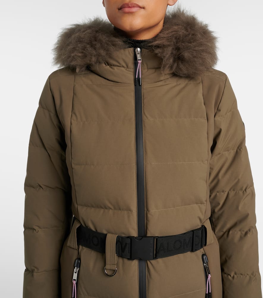 Yves Salomon Doudoune 64cm Belted Down Jacket In Brown
