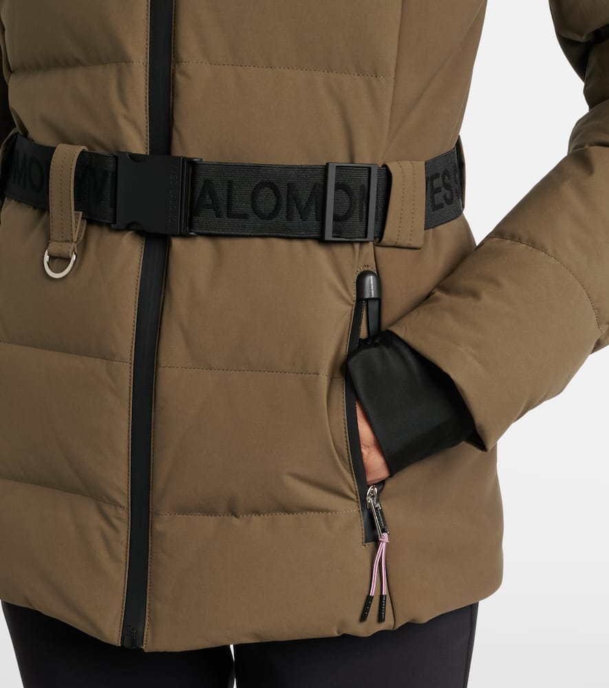 Yves Salomon Doudoune 64cm Belted Down Jacket In Brown