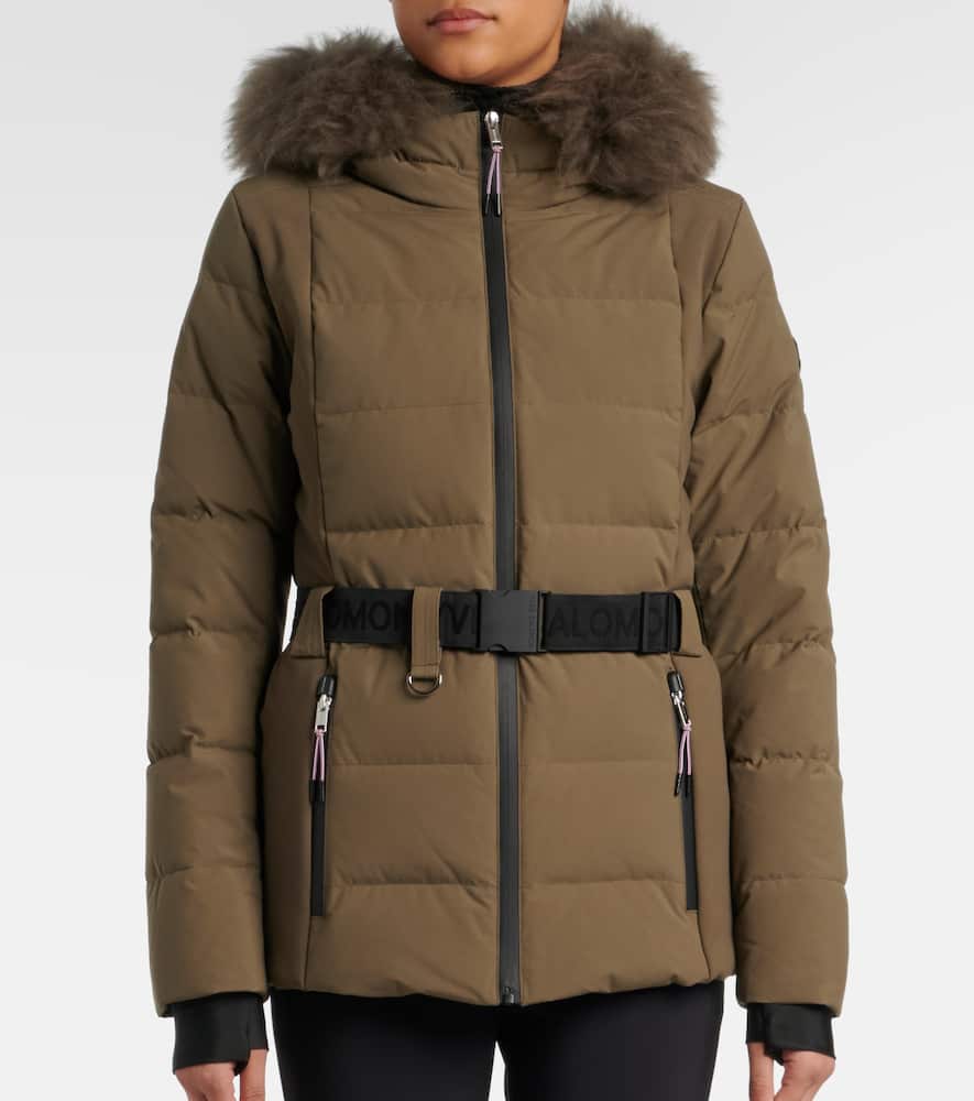 Yves Salomon Doudoune 64cm Belted Down Jacket In Brown