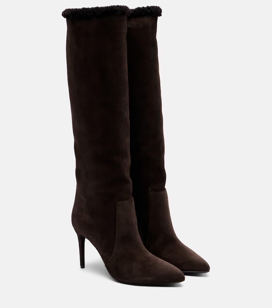 Paris Texas Stiletto 85 Shearling-trimmed Suede Knee-high Boots In Brown