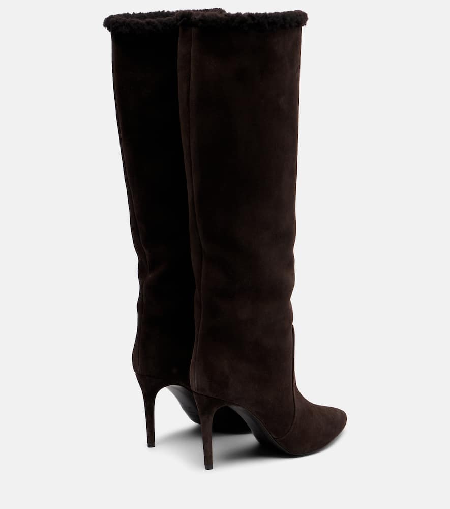 Paris Texas Stiletto 85 Shearling-trimmed Suede Knee-high Boots In Brown