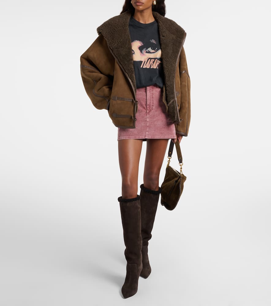 Paris Texas Stiletto 85 Shearling-trimmed Suede Knee-high Boots In Brown