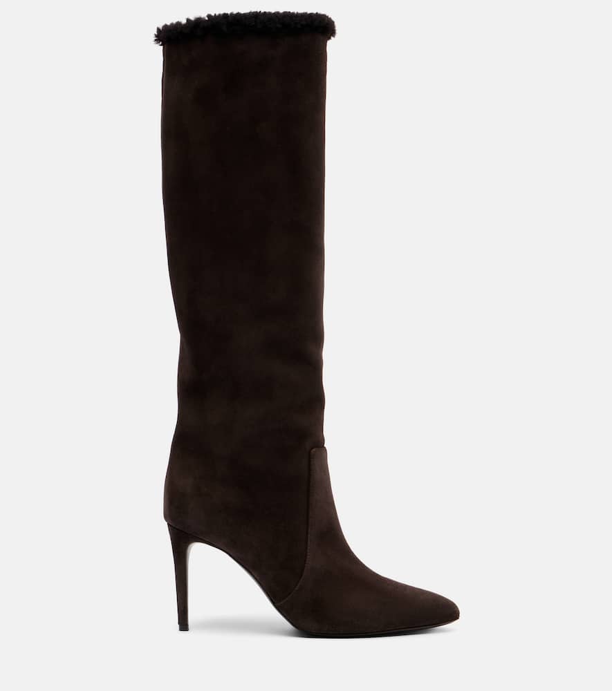 Paris Texas Stiletto 85 Shearling-trimmed Suede Knee-high Boots In Brown