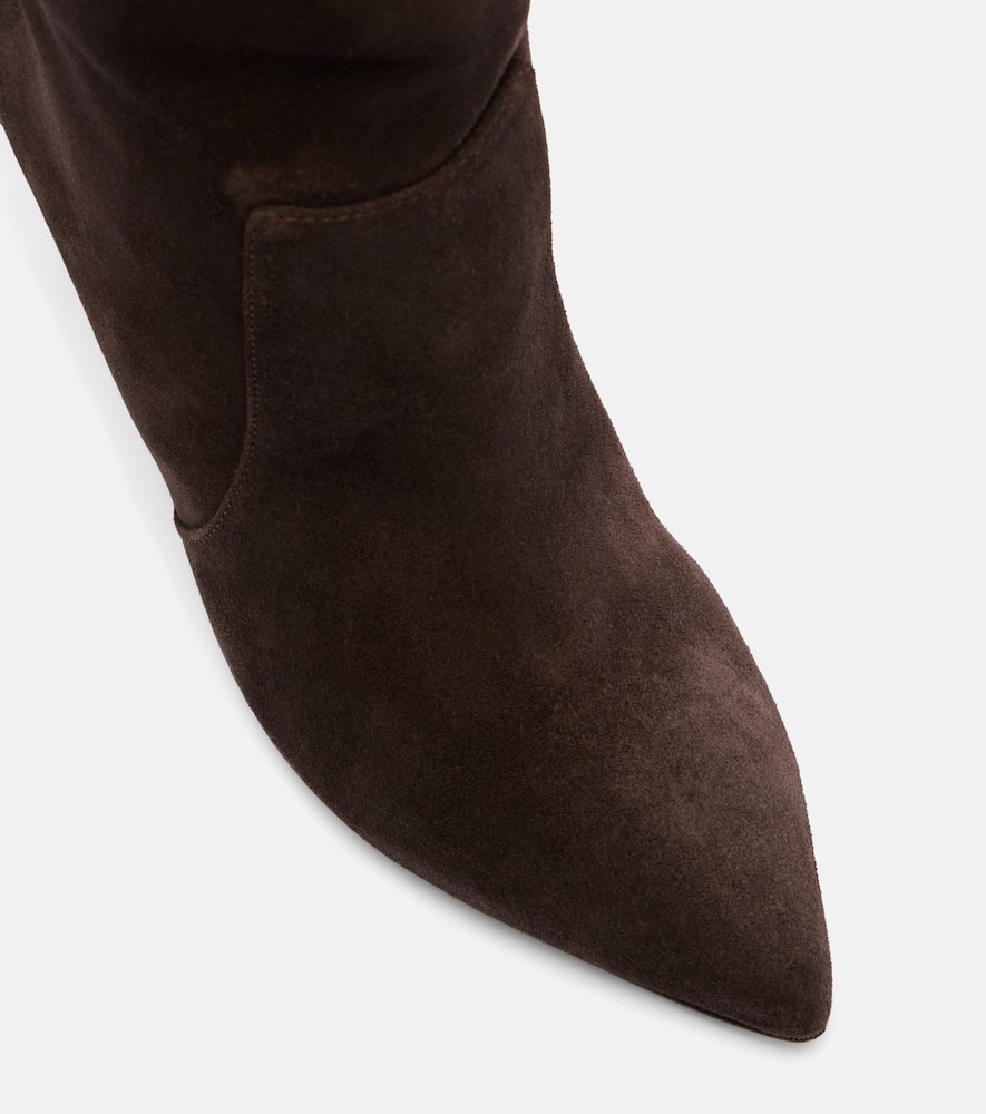 Paris Texas Stiletto 85 Shearling-trimmed Suede Knee-high Boots In Brown