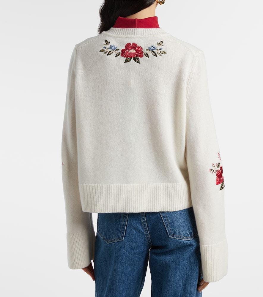 Farm Rio Embroidered Flowers Wool Cardigan In White