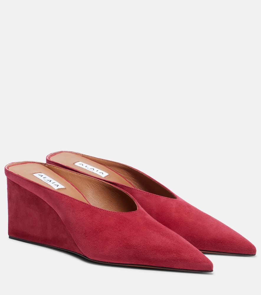 Alaïa Cube 75 Suede Wedge Mules In Red