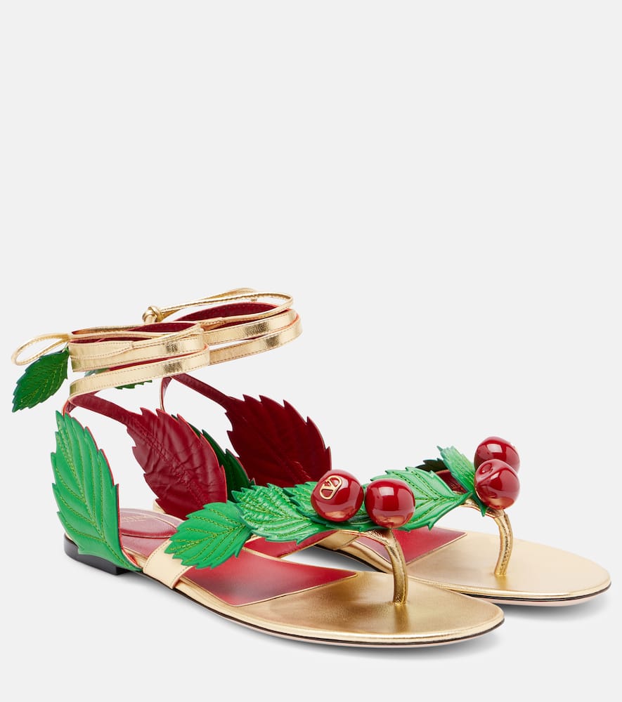 Valentino Garavani Cherryfic Metallic Leather Thong Sandals In Multi