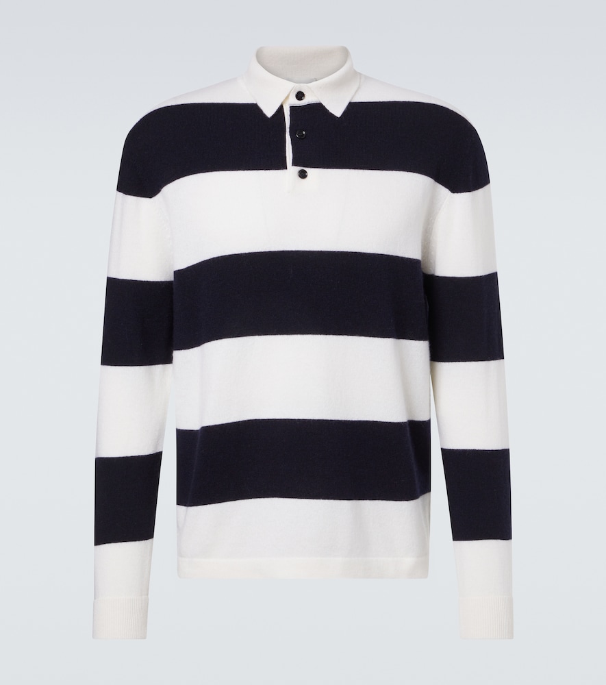 Allude Striped Wool and Cashmere Polo Sweater