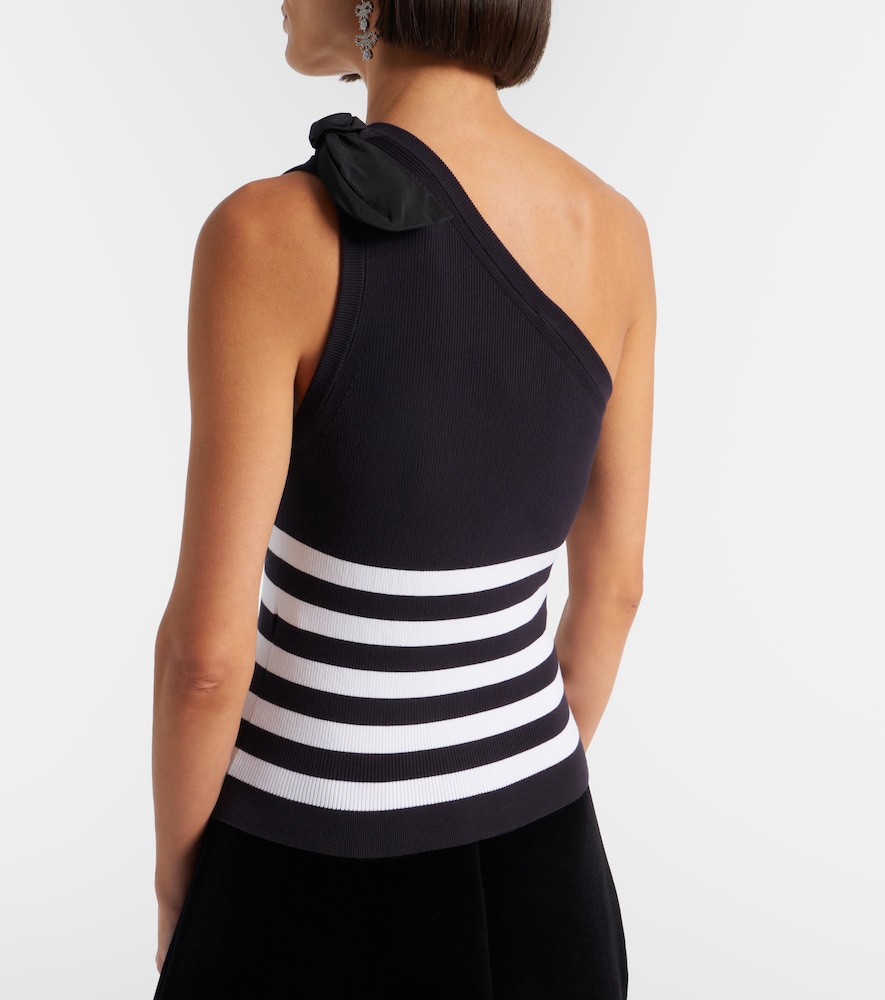 Striped One-Shoulder Cotton-Blend Top