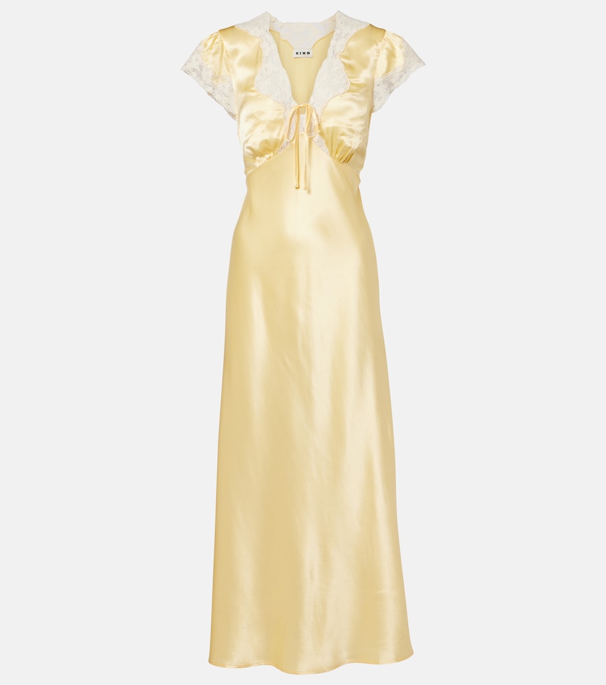 Rixo Women's Yellow Lace-Trimmed Satin Midi Dress UK Size 20 - Mytheresa