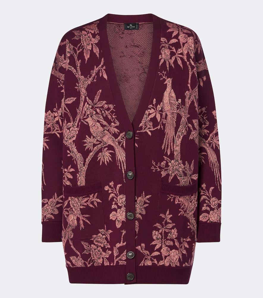 Etro Women's Burgundy Floral Jacquard Wool-Blend Cardigan UK Size 18 - Mytheresa