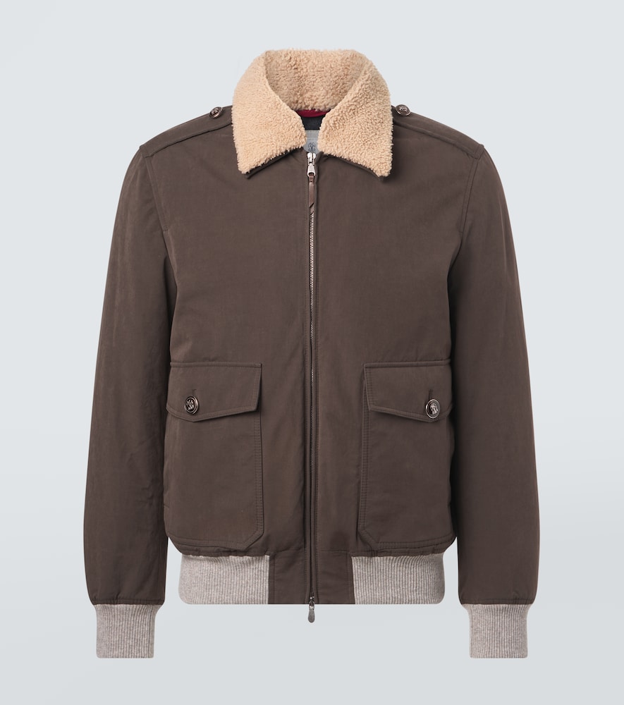 Brunello Cucinelli Men's Brown Shearling-Trimmed Blouson Jacket UK Size 40 - Mytheresa