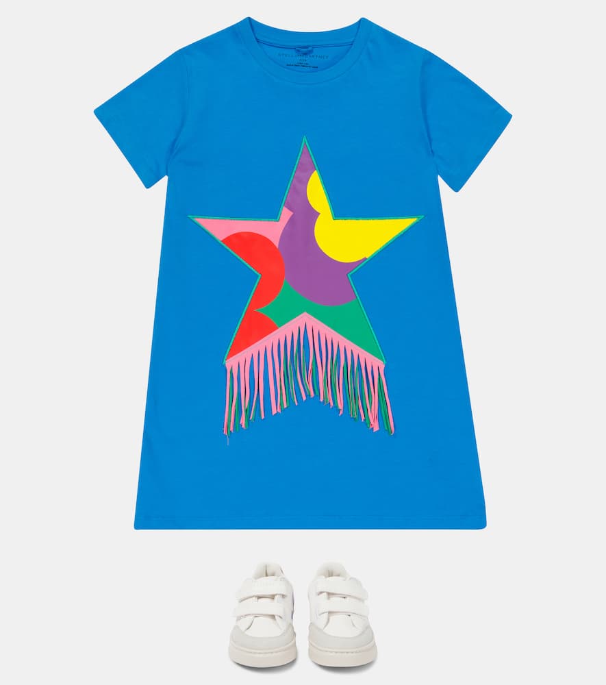 Stella Mccartney Kids Girls Blue Star Fringe T-shirt Dress In Azure-blue