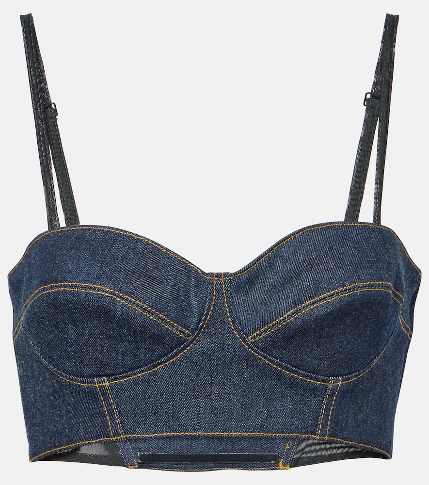 Shop Alaïa Denim Bra Top In Blue