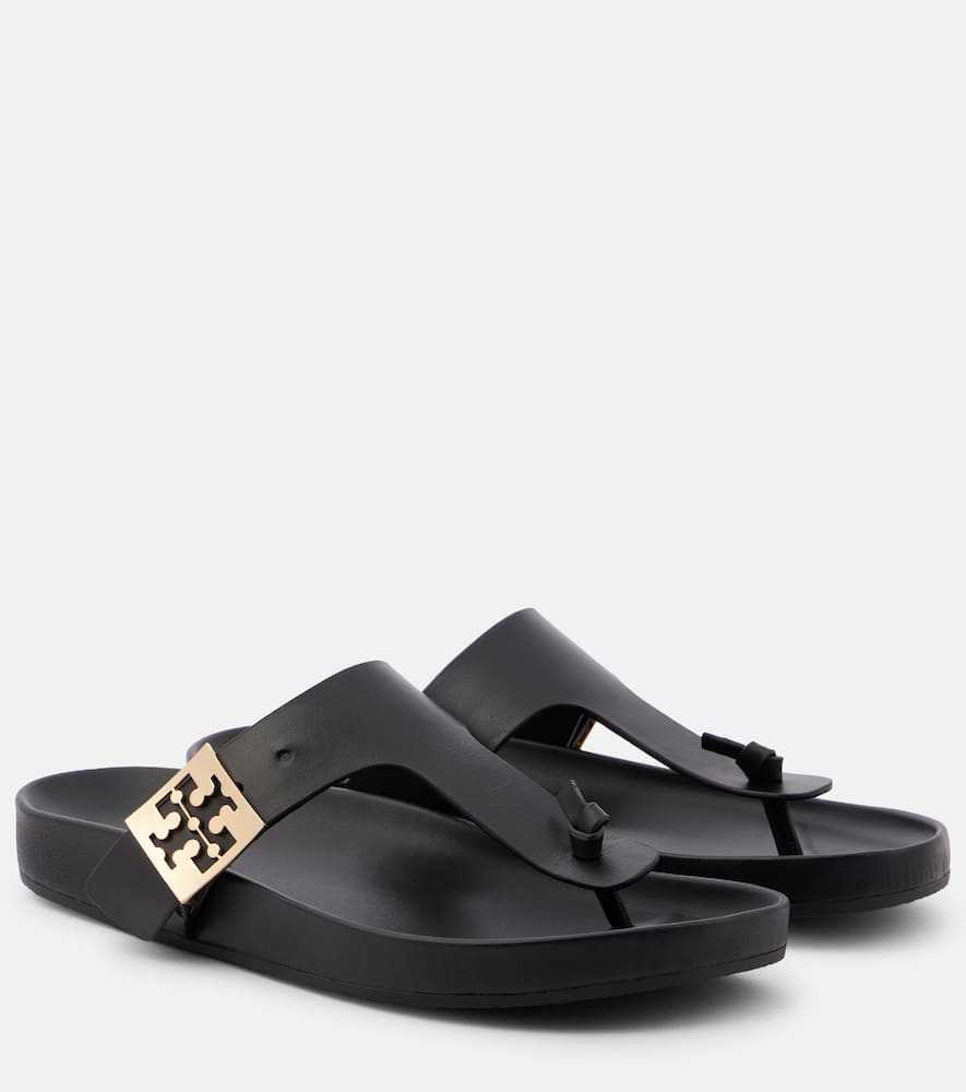 Shop Tory Burch Mellow Leather Thong Sandals In Black