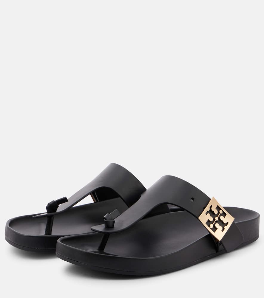 Shop Tory Burch Mellow Leather Thong Sandals In Black