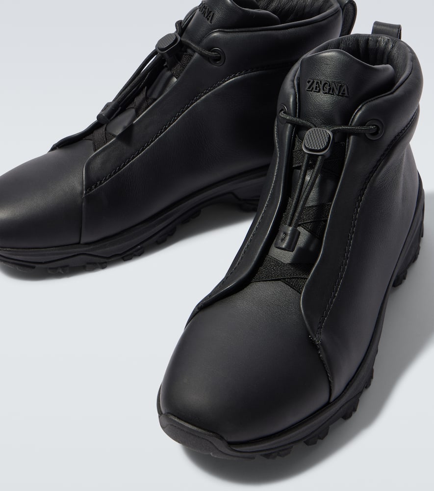 Zegna Triple Stitch Vetta Leather Sneakers In Black