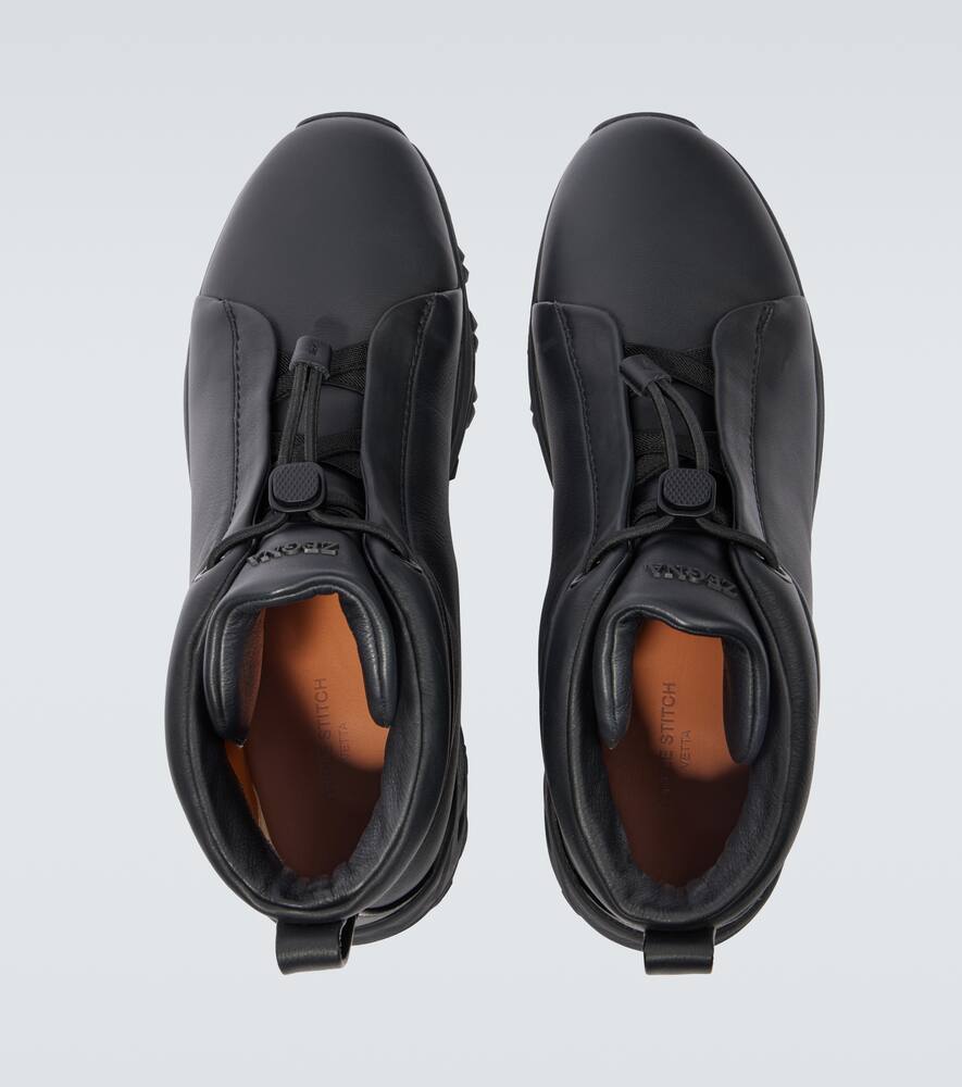 Zegna Triple Stitch Vetta Leather Sneakers In Black