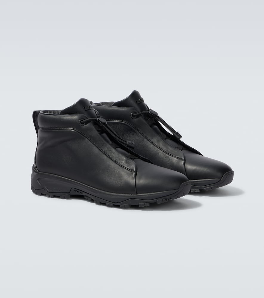 Zegna Triple Stitch Vetta Leather Sneakers In Black
