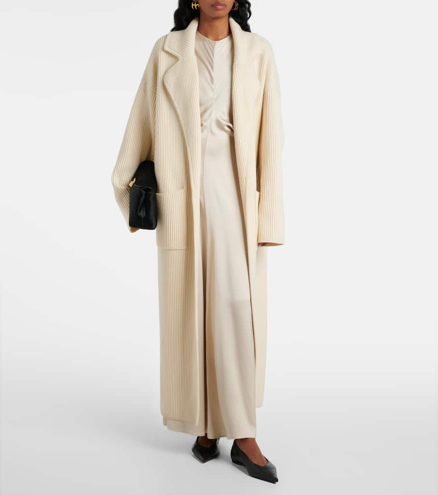 Totême Ribbed-knit Wool-blend Coat In Beige