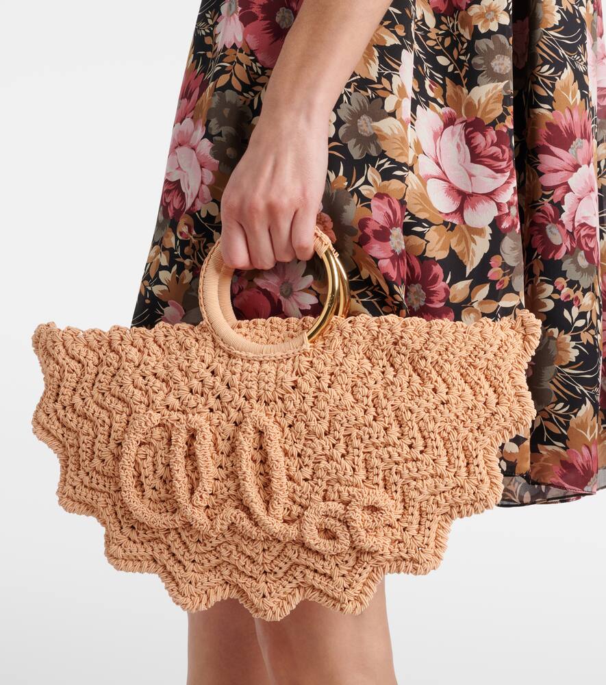 Chloé Bracelet Paravent Small Crochet Tote Bag In Pink