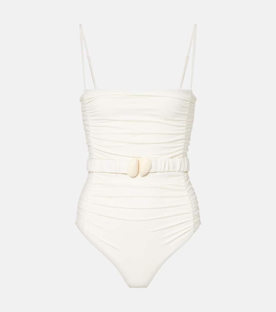 Johanna Ortiz Whispering Tides Belted Swimsuit In White