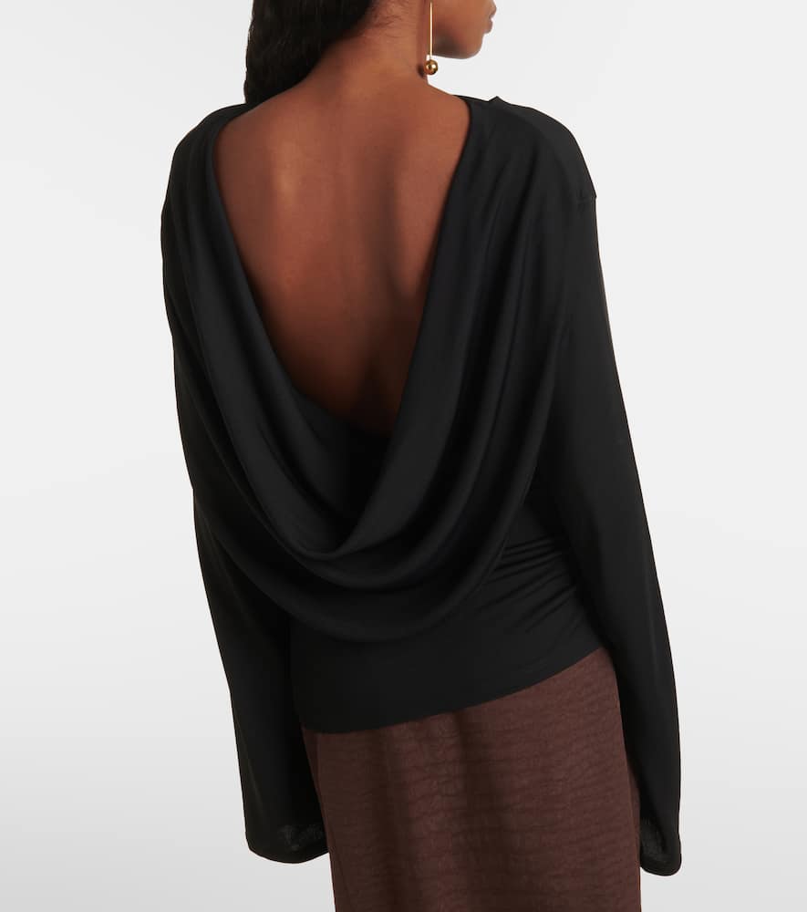 Jacquemus Croisière Draped Open-back Crêpe Jersey Top In Black